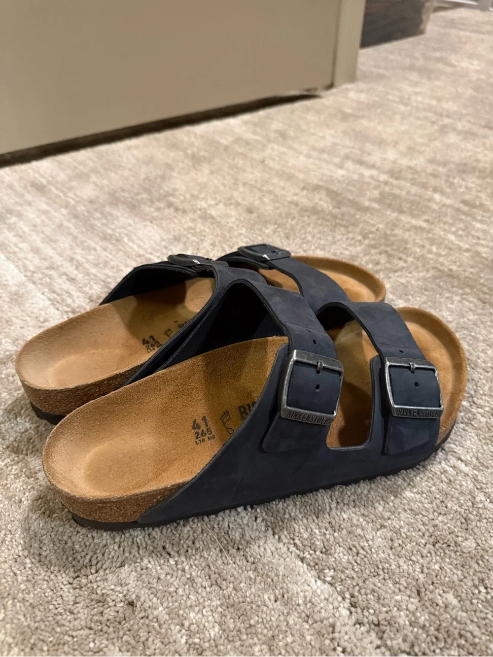 Classic Double-Strap Suede Footbed Sandals - Navy